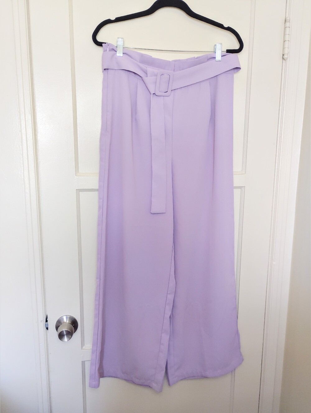 SHEIN Lavender Paperbag Waist Wide Leg High Waist Pants Pleated Belted Trousers